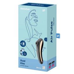 Satisfyer Dual Kiss vibrátor, léghullámos csiklóizgatóval (fekete).