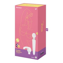 Satisfyer Double Wand-er akkumulátoros kézi masszírozógép, két fajta fejjel (fehér) (APP-os)
