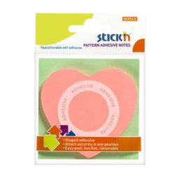 STICK N Öntapadó jegyzettömb, szív alakú, 70x70 mm, 50 lap, STICK N, rózsaszín