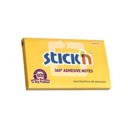 STICK N Öntapadó jegyzettömb, 76x127 mm, 100 lap, STICK N ,,360°, sárga