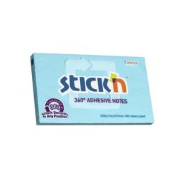STICK N Öntapadó jegyzettömb, 76x127 mm, 100 lap, STICK N ,,360°", kék