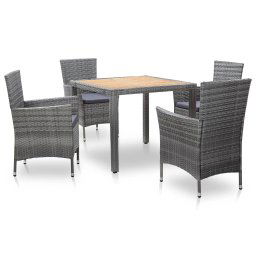 vidaXL 5-részes szürke kültéri polyrattan étkezőszett párnákkal