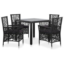 vidaXL 5 részes fekete kültéri polyrattan étkezőgarnitúra