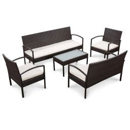 vidaXL 5-részes barna polyrattan kerti bútorszett párnákkal