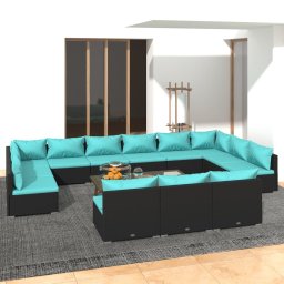 vidaXL 13 részes fekete polyrattan kerti ülőgarnitúra párnákkal