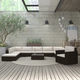 vidaXL 11 részes barna polyrattan kerti bútorszett párnákkal