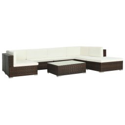vidaXL 8-részes barna polyrattan kerti bútorszett párnákkal