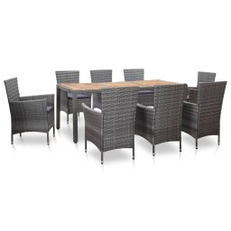 vidaXL 9 részes szürke polyrattan kültéri étkezőgarnitúra párnákkal