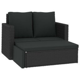 vidaXL 2-részes fekete polyrattan kerti bútorszett párnákkal