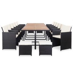 vidaXL 17 részes fekete polyrattan kültéri étkezőszett párnákkal