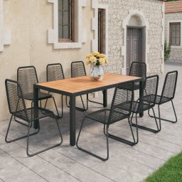 vidaXL 9 részes fekete és barna PVC rattan kerti étkezőgarnitúra
