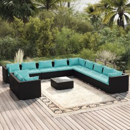 vidaXL 12 részes fekete polyrattan kerti ülőgarnitúra párnákkal