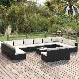 vidaXL 13 részes fekete polyrattan kerti ülőgarnitúra párnákkal