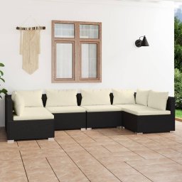 vidaXL 6 részes fekete polyrattan kerti ülőgarnitúra párnákkal