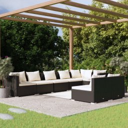 vidaXL 8 részes fekete polyrattan kerti ülőgarnitúra párnákkal
