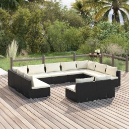 vidaXL 11 részes fekete polyrattan kerti ülőgarnitúra párnákkal