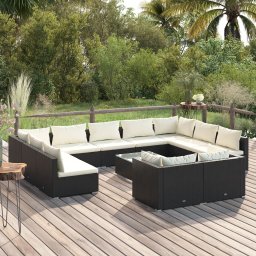 vidaXL 12 részes fekete polyrattan kerti ülőgarnitúra párnákkal