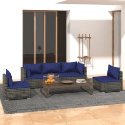 vidaXL 5 részes szürke polyrattan kerti ülőgarnitúra párnákkal