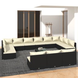 vidaXL 13 részes fekete polyrattan kerti ülőgarnitúra párnákkal