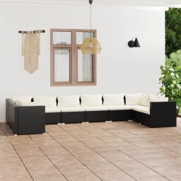 vidaXL 10 részes fekete polyrattan kerti ülőgarnitúra párnákkal