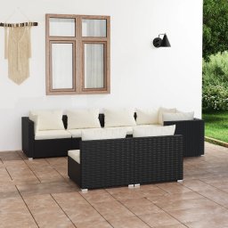 vidaXL 7 részes fekete polyrattan kerti ülőgarnitúra párnákkal