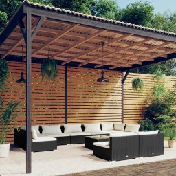 vidaXL 10 részes fekete polyrattan kerti ülőgarnitúra párnákkal