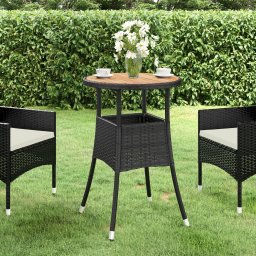 vidaXL fekete akácfa és polyrattan kerti asztal Ø60 x 75 cm