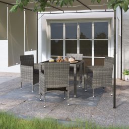 vidaXL 5 részes szürke polyrattan és edzett üveg kerti étkezőgarnitúra