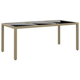 vidaXL bézs edzett üveg és polyrattan kerti asztal 190 x 90 x 75 cm