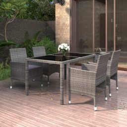 vidaXL 5 részes szürke polyrattan és edzett üveg kerti étkezőgarnitúra