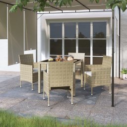 vidaXL 5 részes bézs polyrattan és edzett üveg kerti étkezőgarnitúra