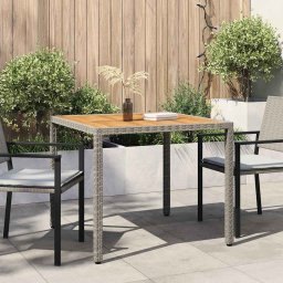 vidaXL szürke polyrattan és akácfa kerti asztal 90 x 90 x 75 cm