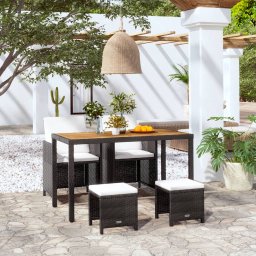 vidaXL 5 darabos fekete kültéri polyrattan és akácfa étkezőszett