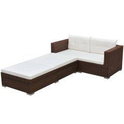 vidaXL 3 részes barna polyrattan kerti ülőgarnitúra párnával