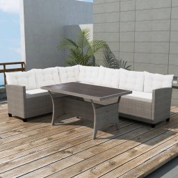 vidaXL 3 részes szürke polyrattan kerti bútorszett párnákkal