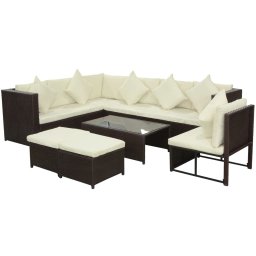 vidaXL 8-részes barna polyrattan kerti bútorszett párnákkal