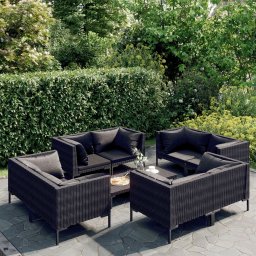 vidaXL 9 részes sötétszürke polyrattan kerti bútorszett párnákkal