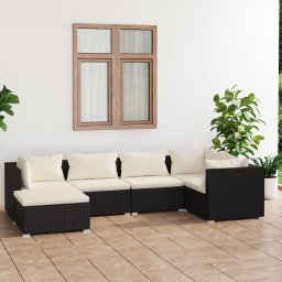vidaXL 6 részes fekete polyrattan kerti ülőgarnitúra párnákkal