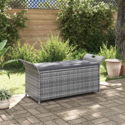 vidaXL szürke polyrattan tárolópad párnával 138 cm