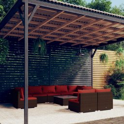 vidaXL 10 részes barna polyrattan kerti ülőgarnitúra párnákkal