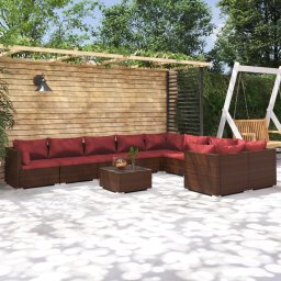 vidaXL 10 részes barna polyrattan kerti ülőgarnitúra párnákkal