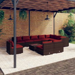 vidaXL 11 részes barna polyrattan kerti ülőgarnitúra párnákkal