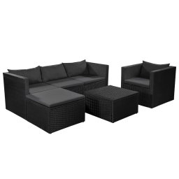 vidaXL 4-részes fekete és szürke polyrattan kerti bútorszett