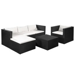 vidaXL 4-részes fekete és fehér polyrattan kerti bútorszett
