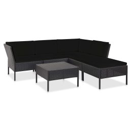 vidaXL 6-részes fekete polyrattan kerti bútorszett párnákkal