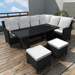 vidaXL 4 részes fekete polyrattan kerti pihenőgarnitúra párnákkal