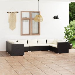 vidaXL 9 részes fekete polyrattan kerti ülőgarnitúra párnákkal