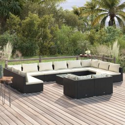 vidaXL 13 részes fekete polyrattan kerti ülőgarnitúra párnákkal