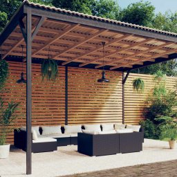 vidaXL 9 részes fekete polyrattan kerti ülőgarnitúra párnákkal