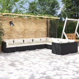 vidaXL 9 részes fekete polyrattan kerti ülőgarnitúra párnákkal